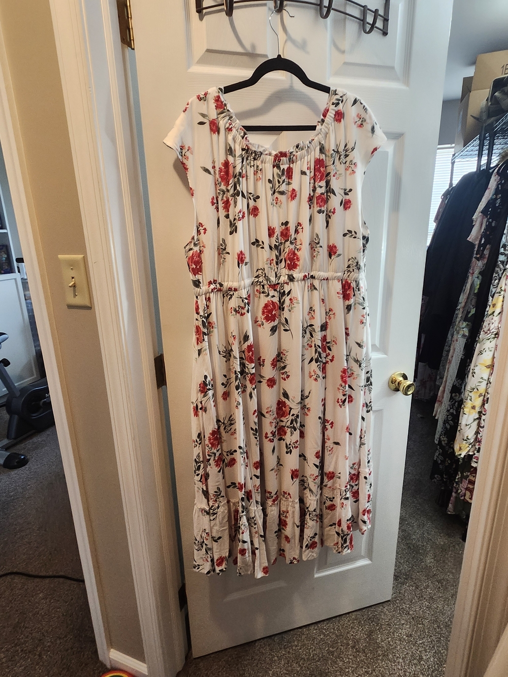 Torrid Cream Floral Midi Dress with Red Rose Print, Torrid 3 = 3X - Picture 2 of 4